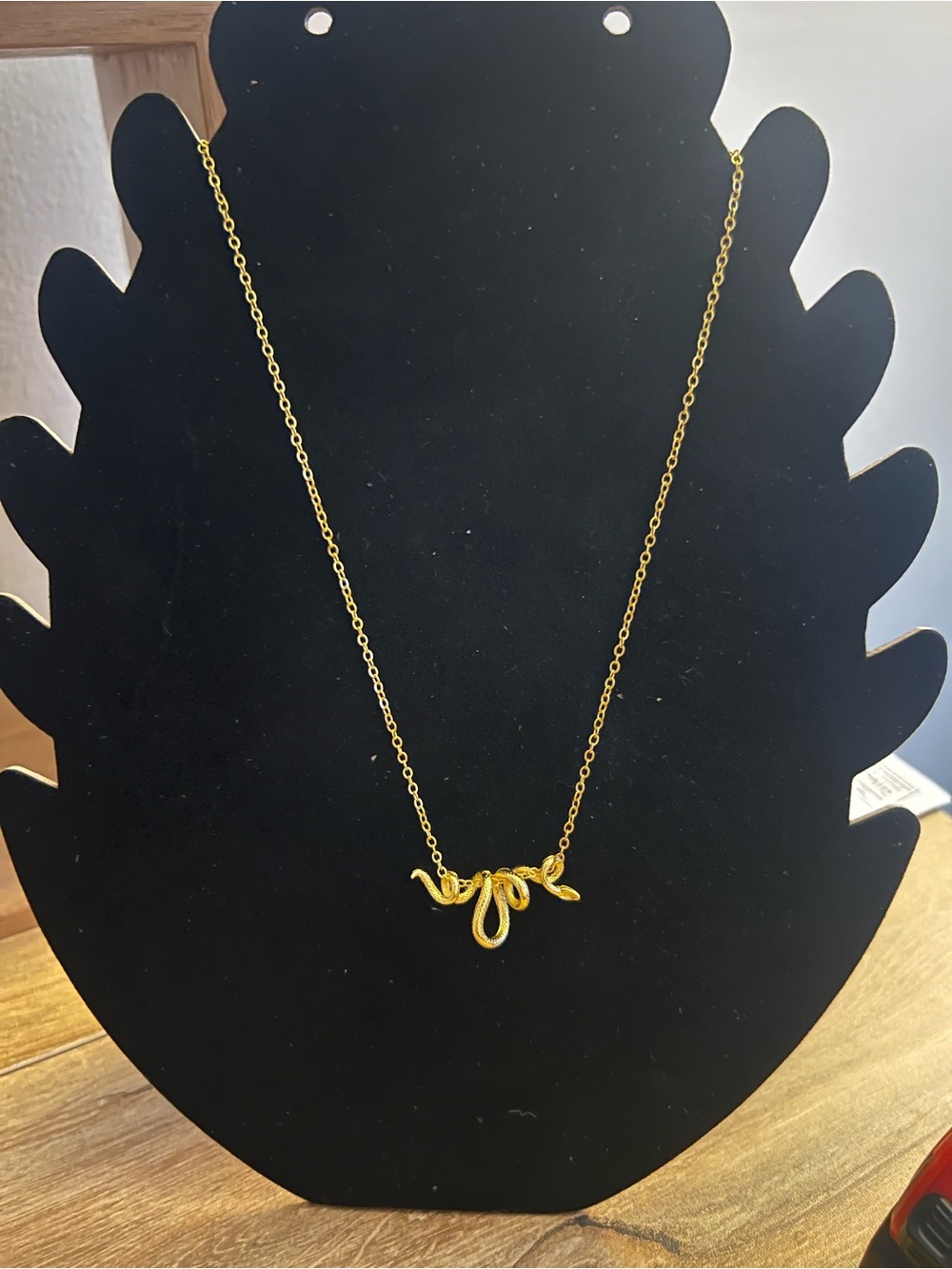 Gold Tone Snake Serpent Pendant Necklace Textured Adjustable Chain